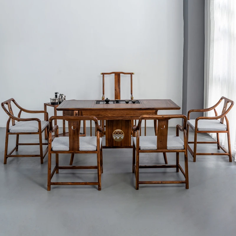 新中式原木实木南美胡桃木君祥茶桌茶台办公茶室茶几简约禅意整体