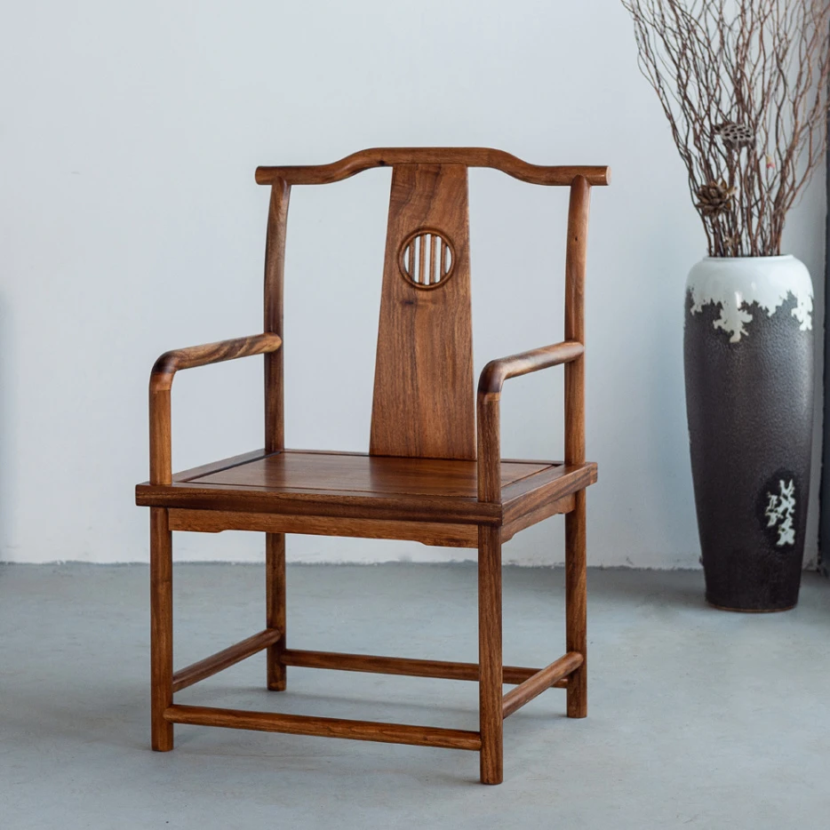 胡桃木明月主椅新中式茶桌茶椅办公椅家用餐椅会客椅靠背椅电脑椅