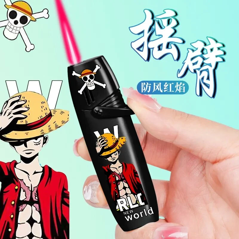 渐变色海贼王摇臂打火机小丑卡通红色绿色火焰防风送男友创意礼物