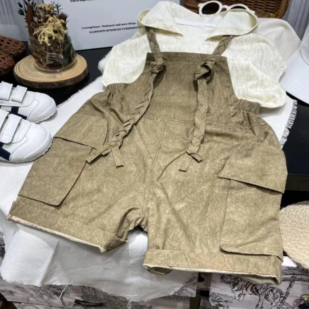 【宠粉浮力】夏款上新儿童设计款背带裤套装连帽无袖上衣 h006