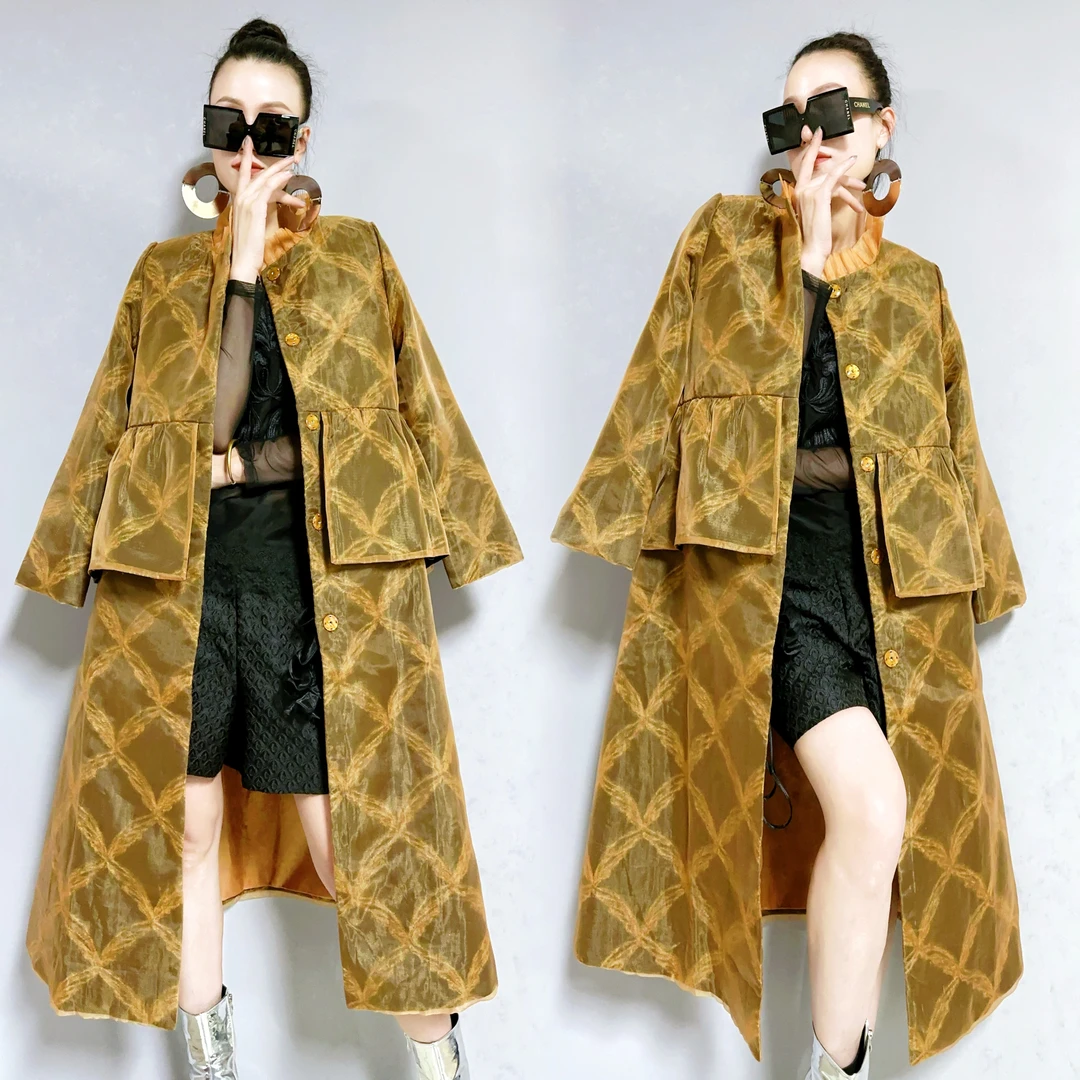 毛呢大衣欧根纱提花中长款复古国风高档中式冬季印花时尚3149