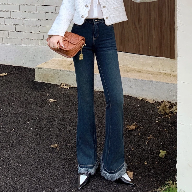 【品牌】微喇牛仔裤女新冬修身显瘦女士高腰小脚百搭长裤