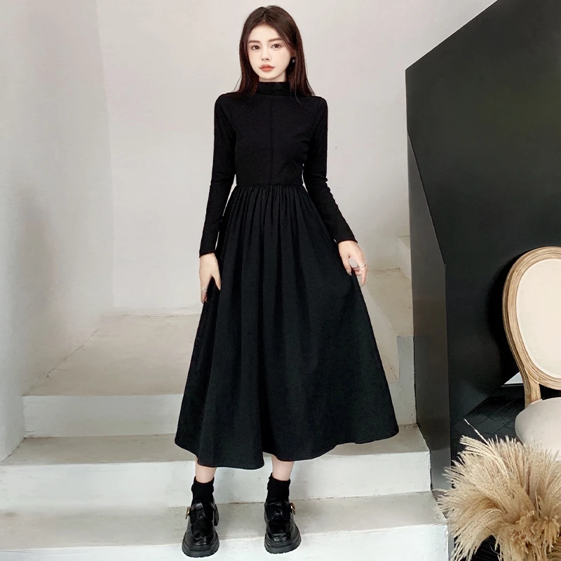 【品牌】法式复古赫本风收腰时尚气质打底显瘦长袖连衣裙秋冬裙子