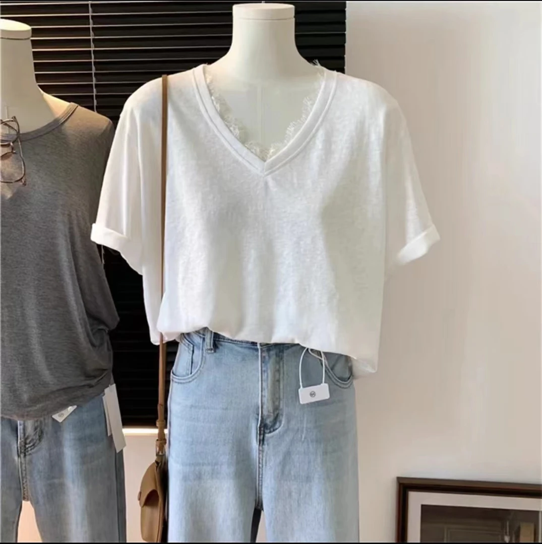 【井施】Z  24079 时尚气质蕾丝边T恤