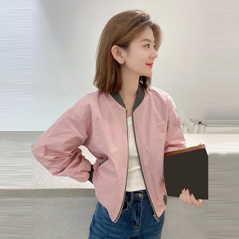 两面穿棒球服女短款百搭外套服装春秋韩版女款小个子夹克上衣洋气
