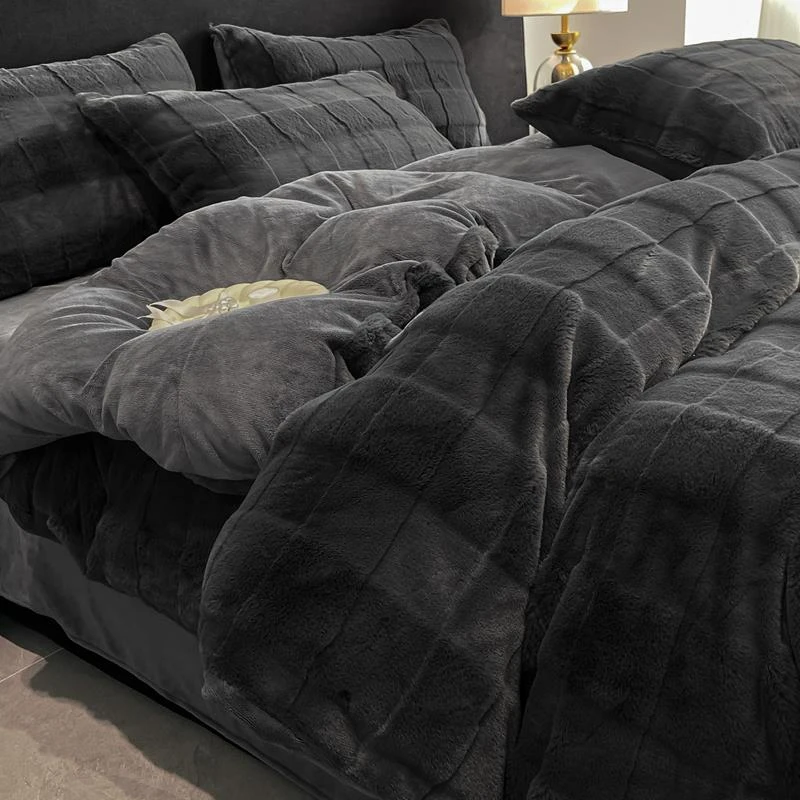 毛绒四件套双面绒潮牌男生加厚加绒床单被套高级双面牛奶绒三件套