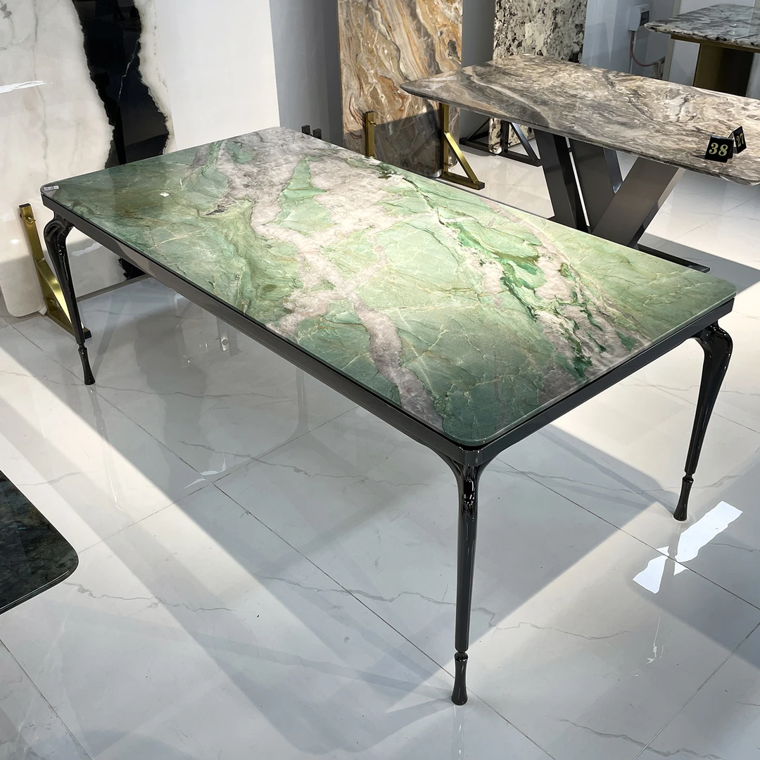 百达翡翠奢石餐桌现代简约高端奢华天然大理石长方形家用吃饭桌子