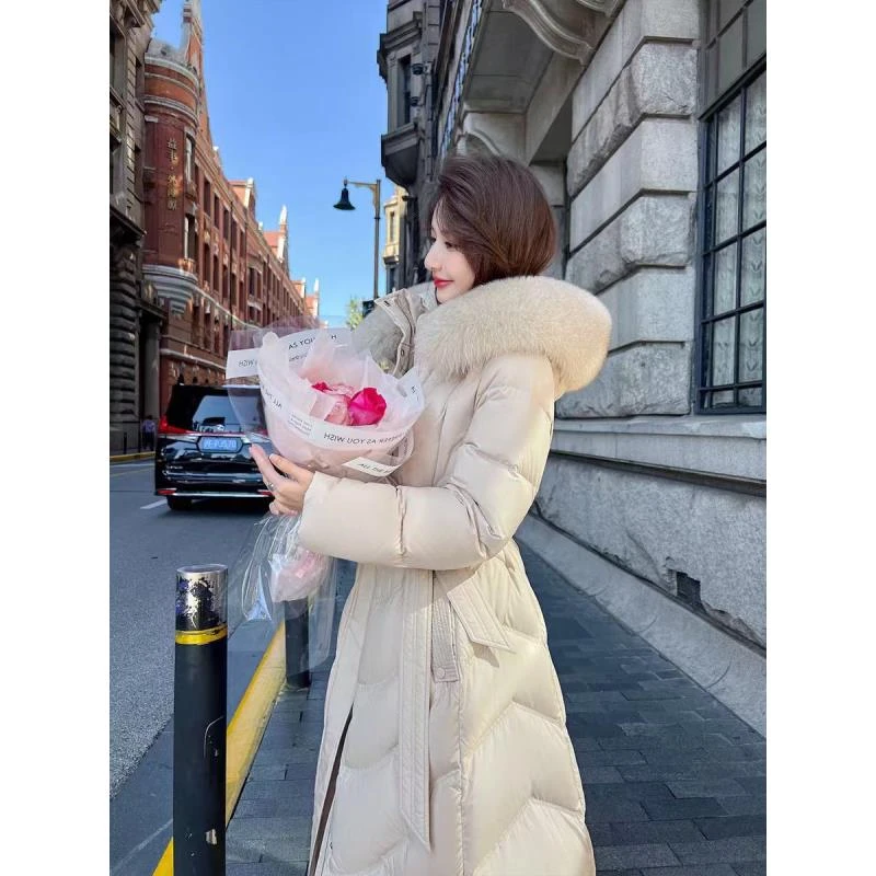 YINGZI新款冬季修身长款狐狸毛领羽绒服服女高端百搭过膝时尚2401