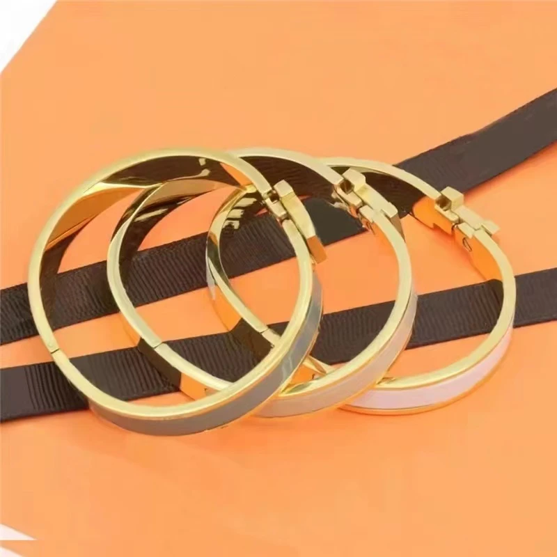 钛钢珐琅手镯 高级轻奢字母珐琅弹簧手镯窄版（8mm）0680.