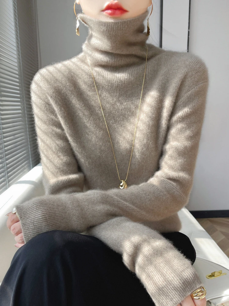 加厚安迪绒~堆堆高领毛衣女修身秋冬高领内搭百搭针织打底衫抽条