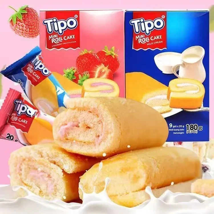 越南进口Tipo蛋糕瑞士卷迷你糕点夹心休闲零食早餐代餐面包饱腹