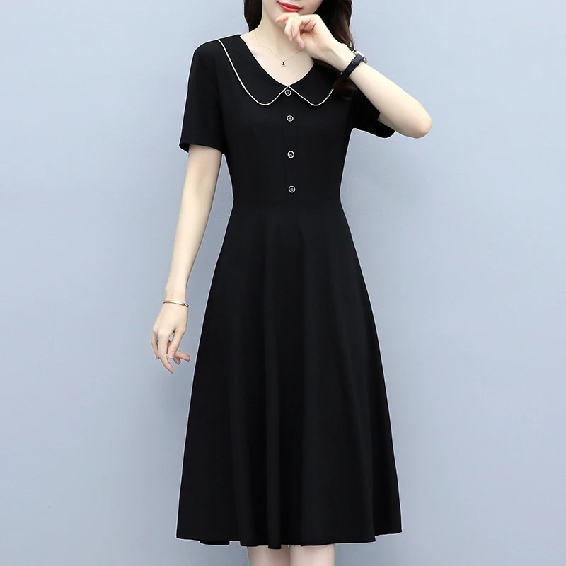 2024夏季新款大码女装胖mm时尚洋气黑色修身显瘦短袖连衣裙阔太太