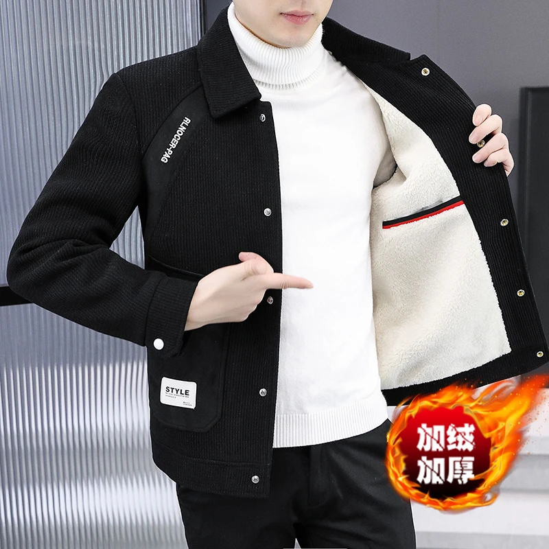 秋冬季男士毛呢外套2024新款休闲翻领呢子夹克男加绒加厚短款衣服
