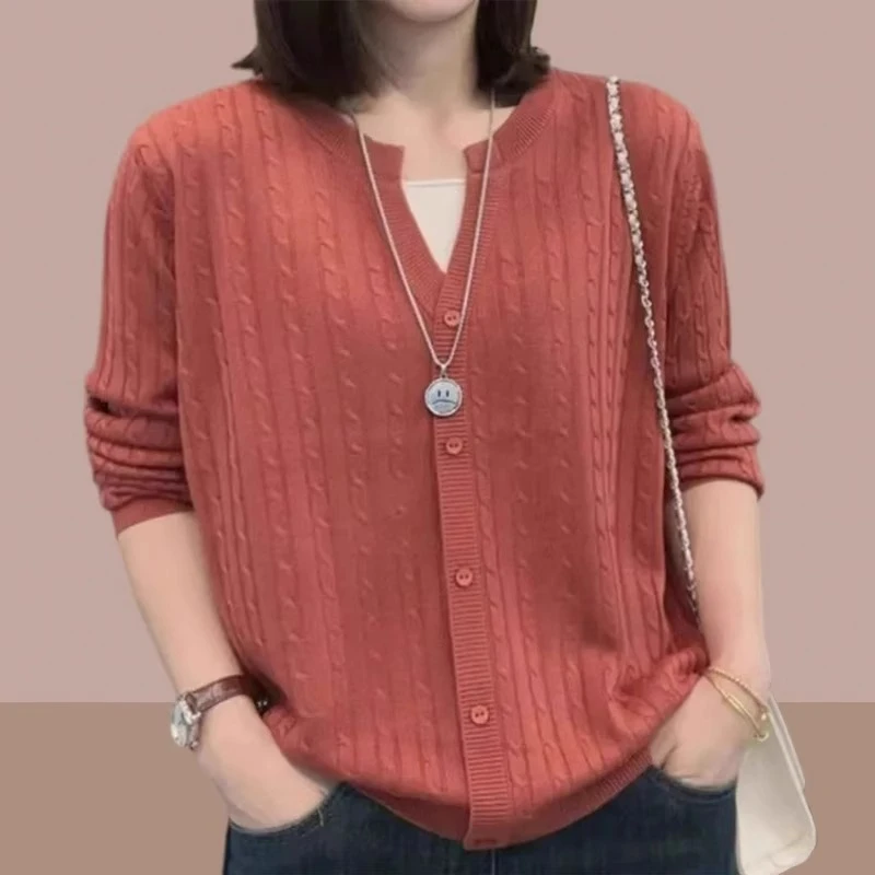v领针织开衫女2024年秋季新款大码遮肚宽松显瘦内搭打底衫上衣