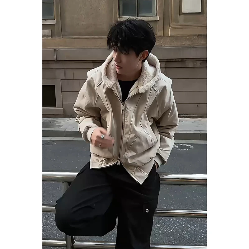 座山雕飞行员夹克棉服男款冬季加绒加厚连帽棉衣美式哈灵顿外套