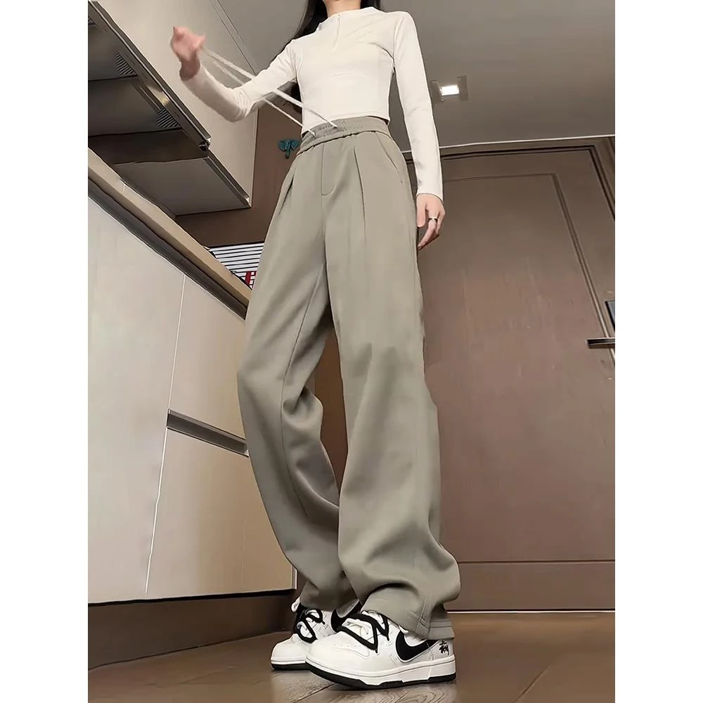 美式重磅弯刀卫裤女秋冬潮牌直筒阔腿裤子显瘦修身微喇运动休闲裤