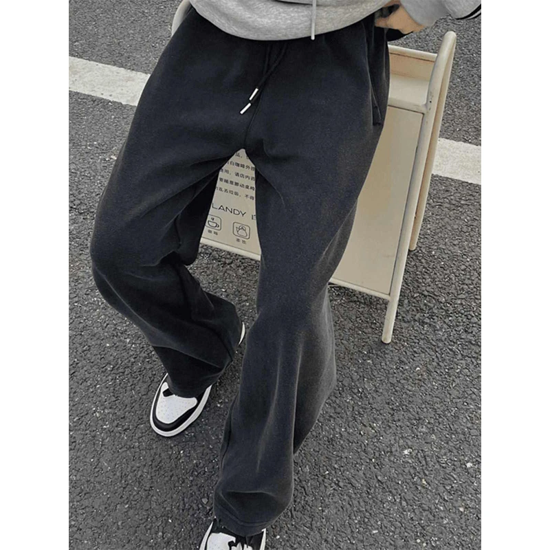 水洗做旧弯刀卫裤男秋冬款直筒垂坠感阔腿裤子慵懒风美式休闲长裤