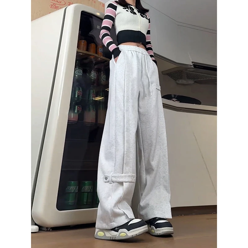 花灰色解构直筒长裤男款秋冬美式复古设计感裤子垂感宽松运动卫裤