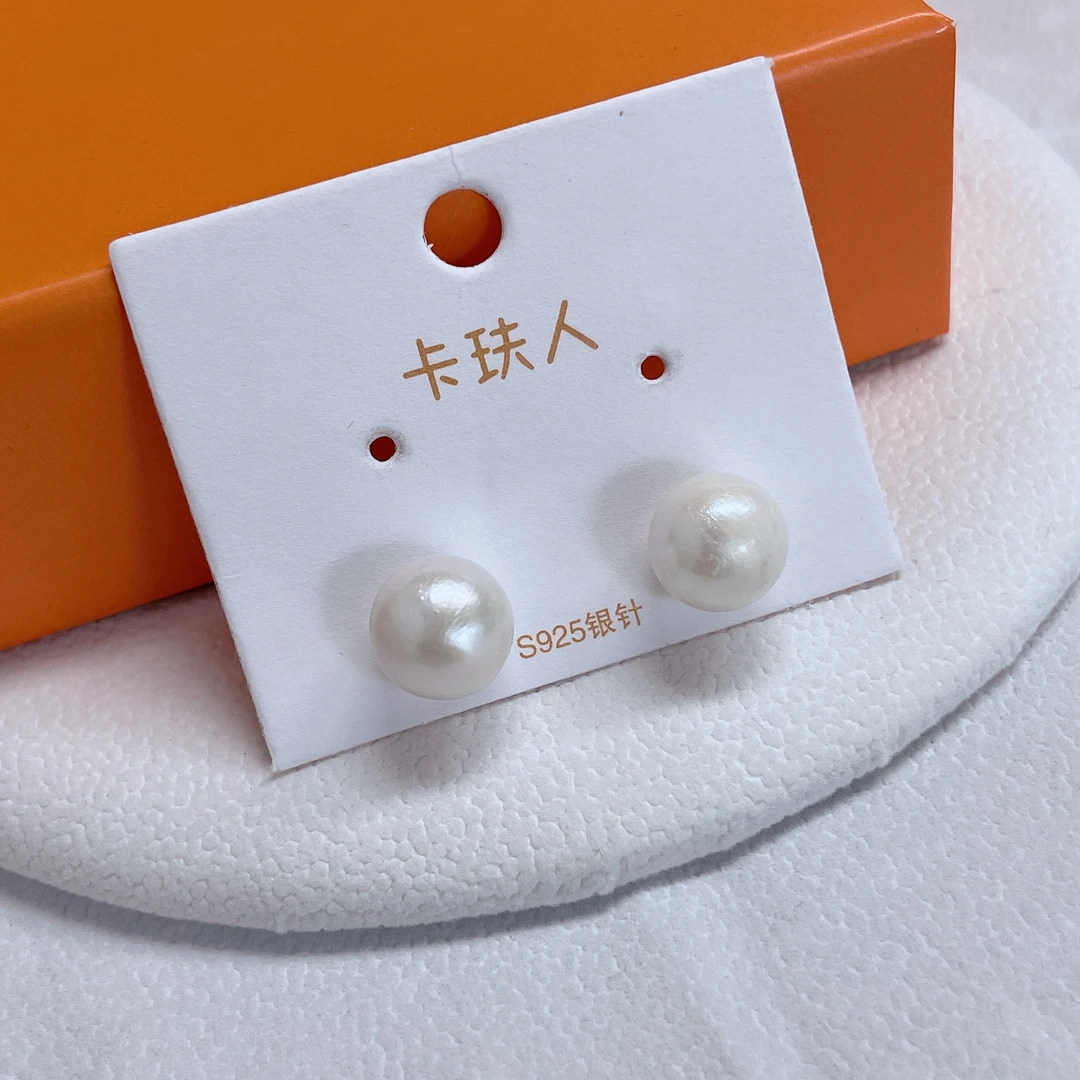 天然淡水珍珠609#8-10M简约白珠气质经典珍珠耳钉