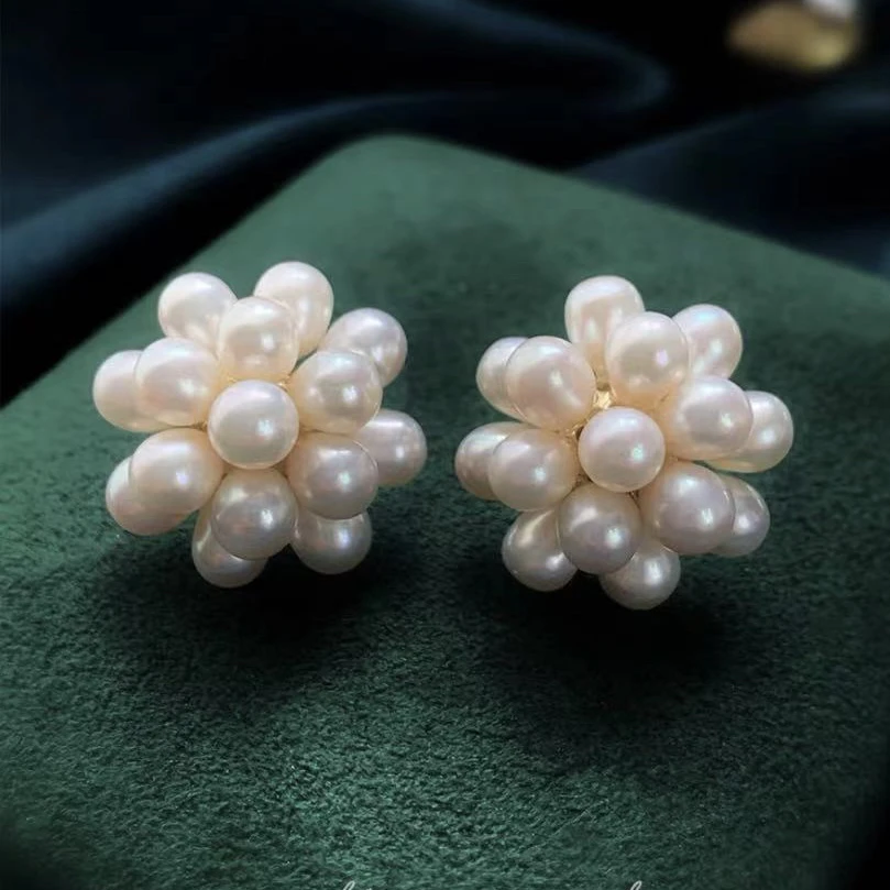天然淡水珍珠183#气质爆米花多米白色珠珠耳钉