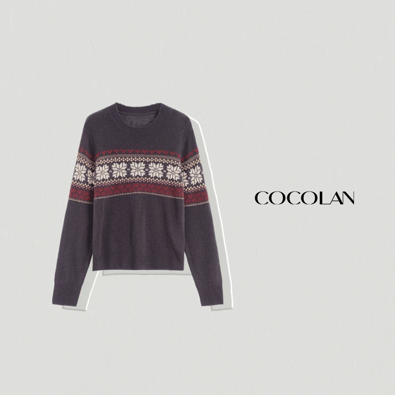 【冰岛】100绵羊毛长袖套头撞色女士花色毛衣CL6MY155