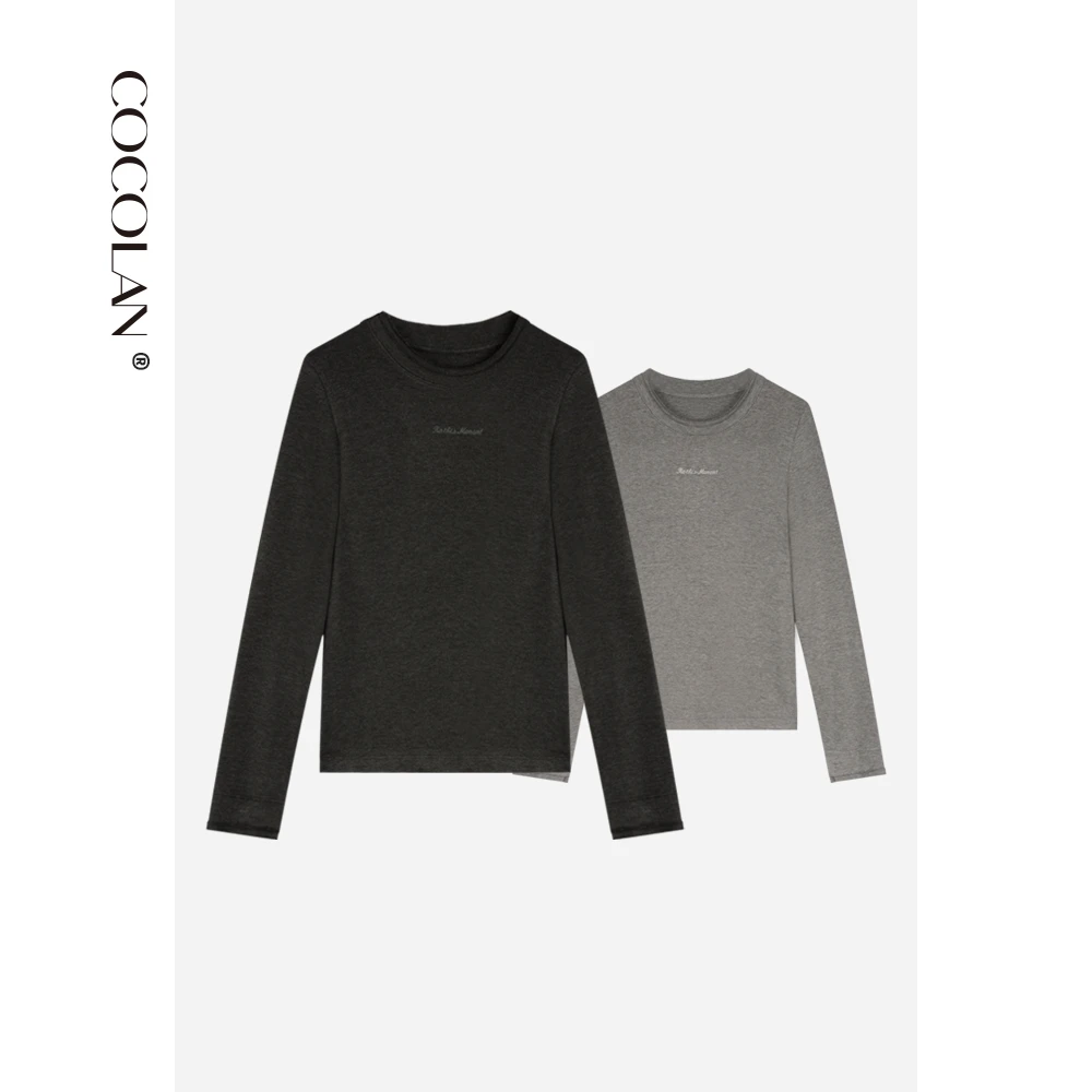 COCOLAN【刺绣】休闲女士圆领简约长袖舒适T恤CL6TX9212