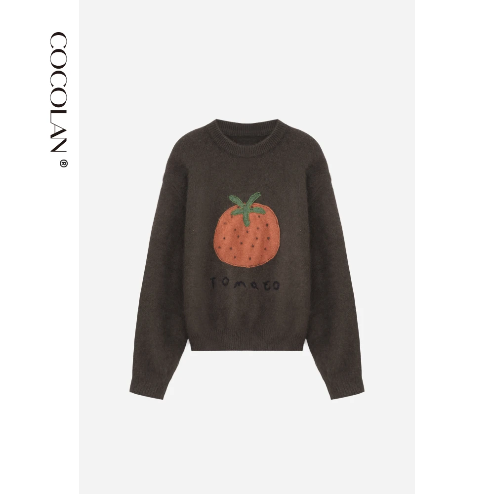 COCOLAN【柿柿如意】绵羊毛套头女刺绣毛衣CL6MY3653