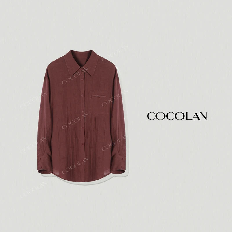COCOLAN【波尔多红】苎麻防晒红色衬衫女QL3CY971