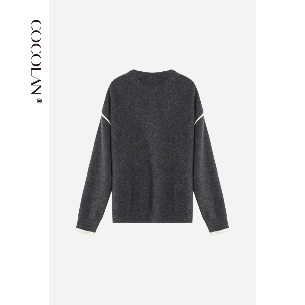 COCOLAN【浮线】牦牛绒绵羊毛落肩拼条针织毛衣CL6MY9017