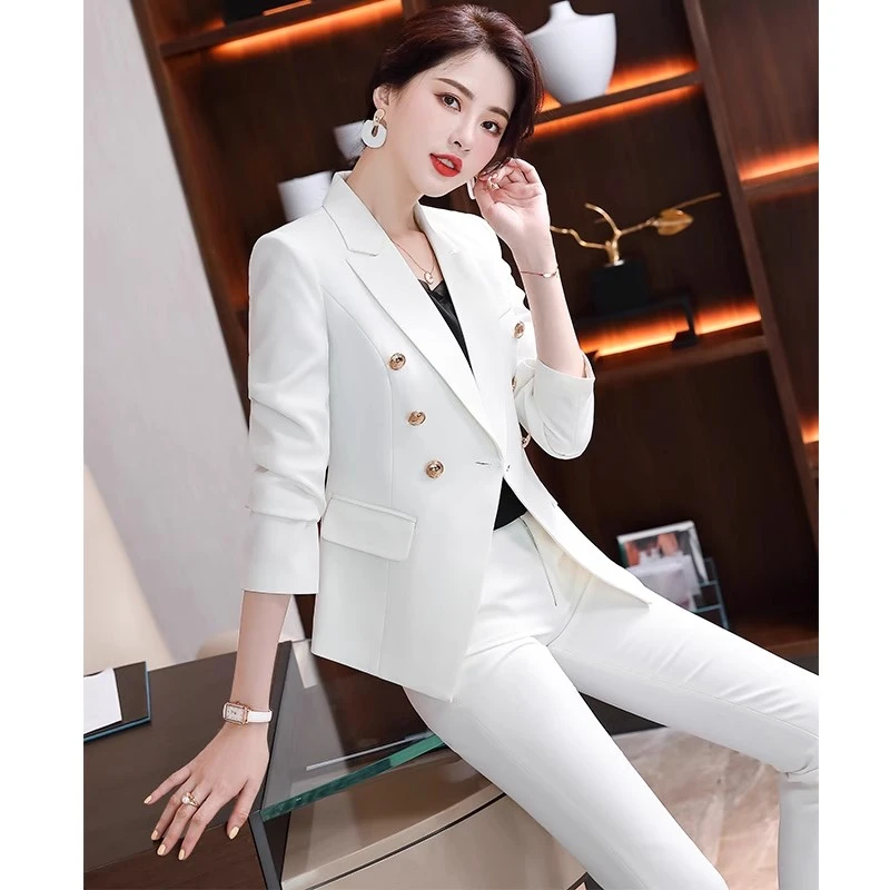 秋冬休闲修身白色小西装套装职业西服高端气质韩版外套正装女神范