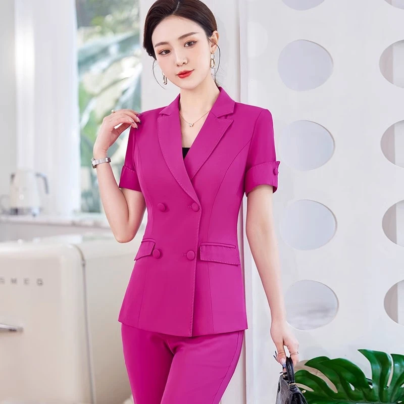 休闲短袖西装女夏薄款2023新款韩版气质女神范高端职业小西服外套