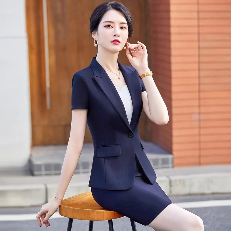职业西装套装女夏薄款高端气质酒店经理工作服短袖工装正装西服