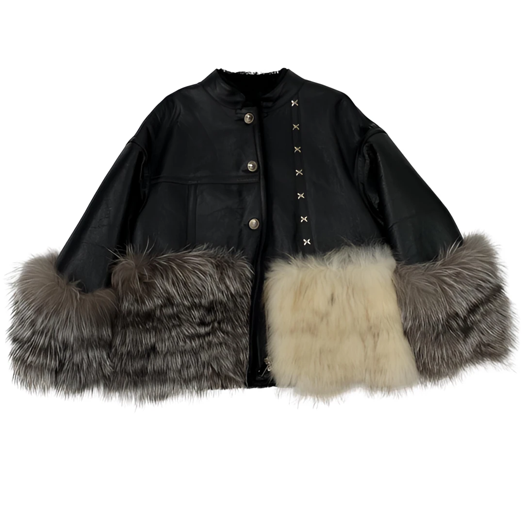 HJ【随性的华美】美利奴轻奢通勤立领皮和毛一体外套女新款爆款冬季