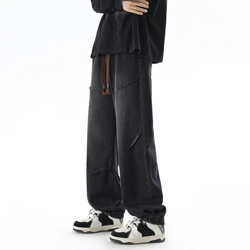 2024新款高街风潮牌cleanfit牛仔裤男宽松直筒抽绳休闲长裤子百搭