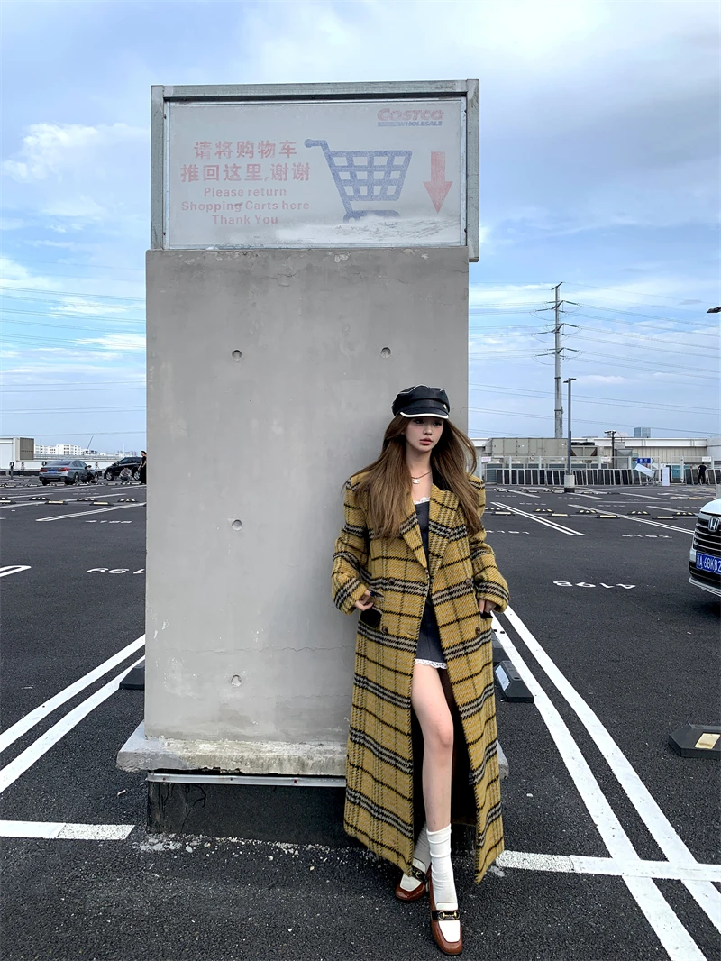实价实拍 复古中长款宽松毛呢外套韩版高级感呢大衣