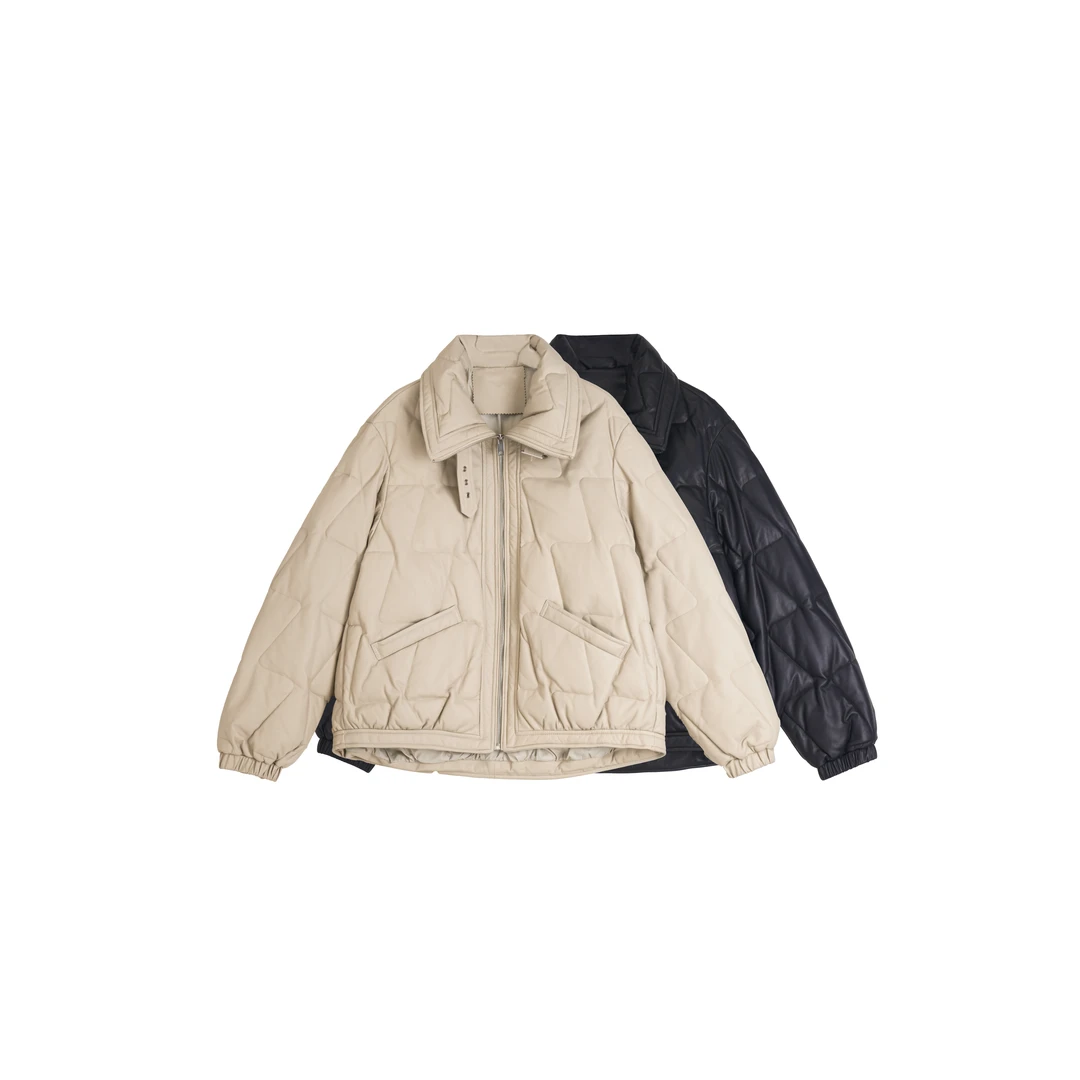 【meebest】W24764【保暖羽绒服】简约轻奢~翻领金属调节扣皮鹅绒服