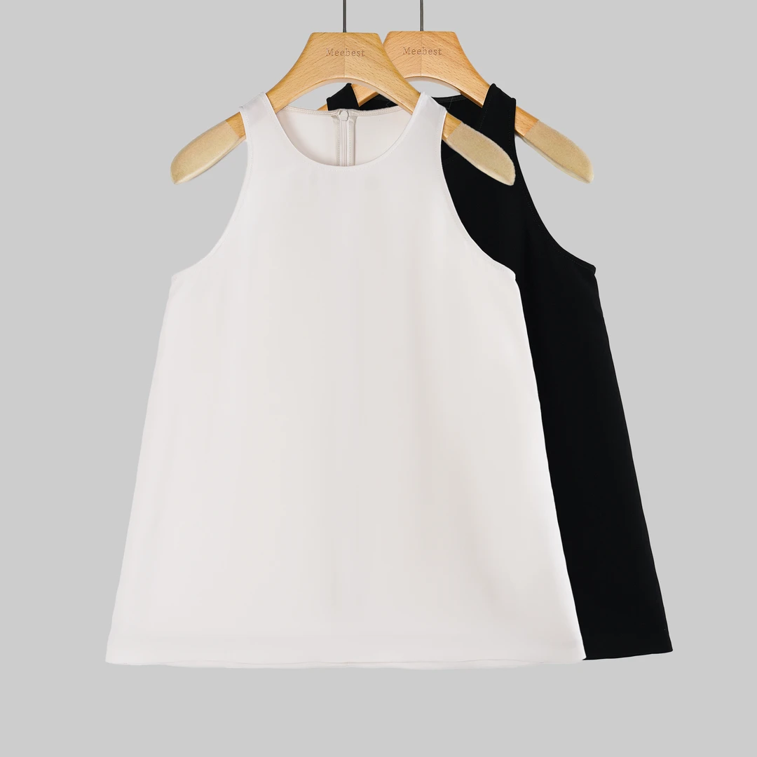 【meebest】(原268)简约高级后拉链醋酸无袖背心BX24281