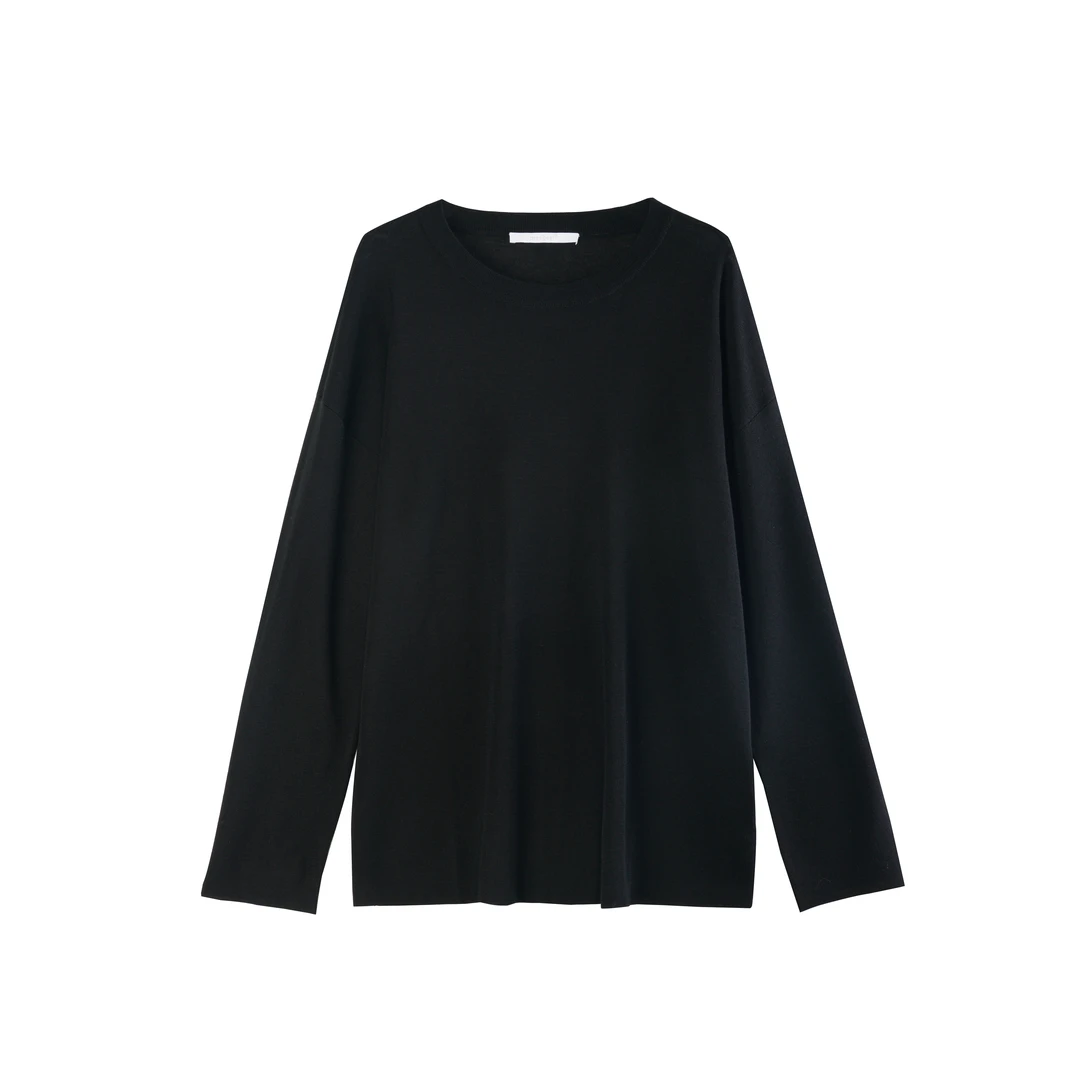 【meebest】(原350)SY24490随性慵懒圆领精纺羊毛长袖针织套头衫