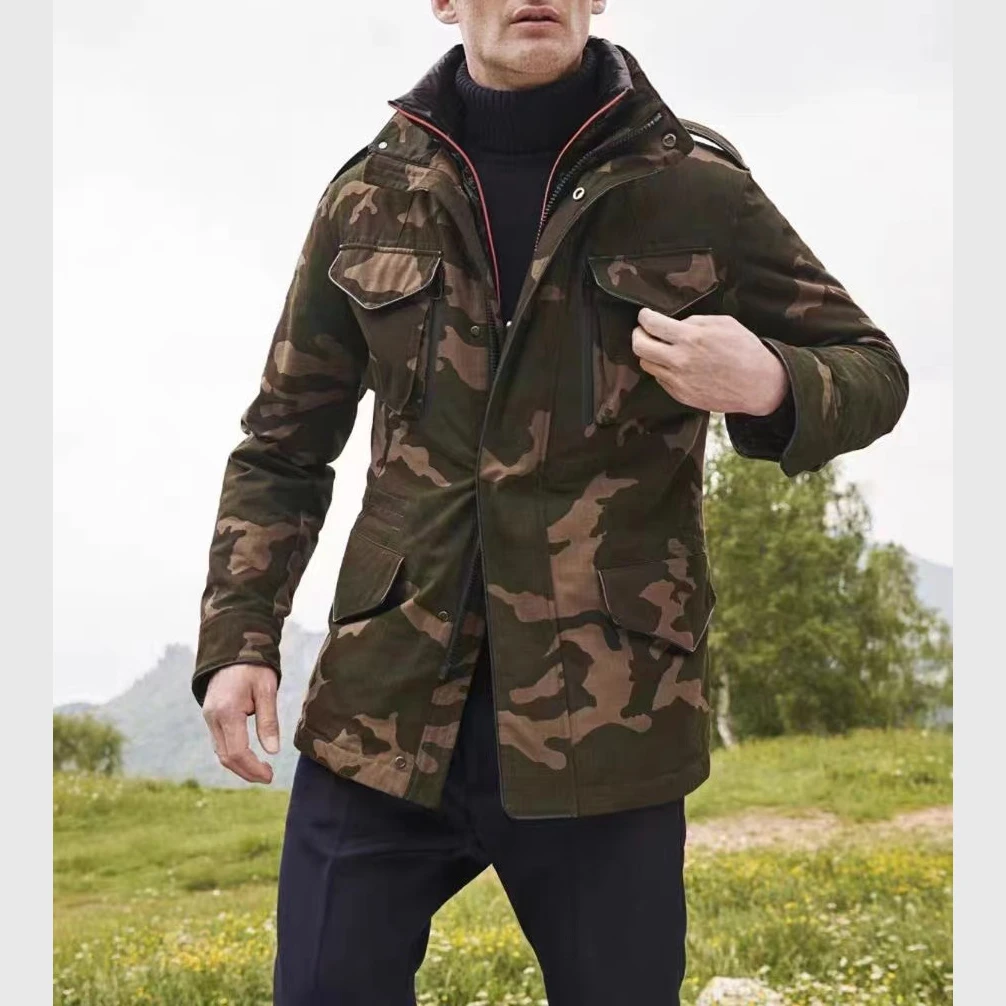 【meebest】男款~意大利小狗斜三层提花迷彩羽绒服CX583