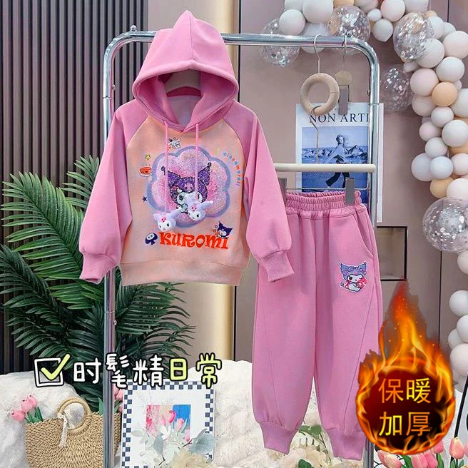 小女童秋装加绒贝贝绒套装加厚中大童卫衣时尚洋气网红秋冬两件套