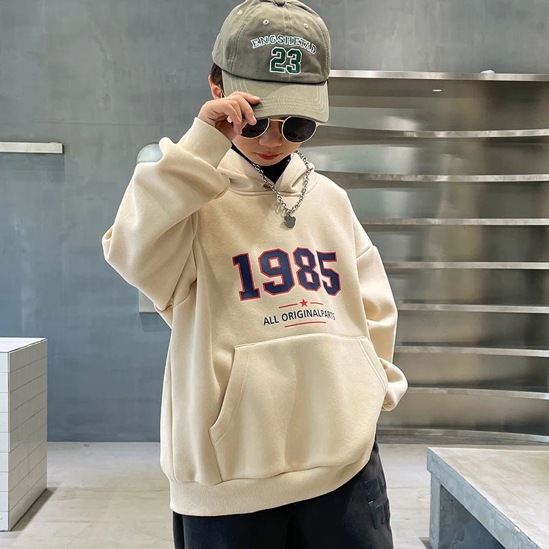 男大童秋装儿童装2023秋冬季新款男童装加绒加厚连帽潮流卫衣套头