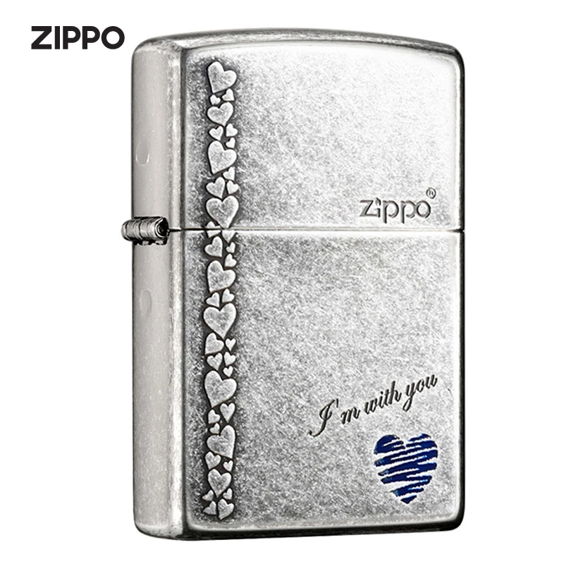 ZIPPO/之宝打火机 蓝心仿古银爱情防风礼物爱心银色原装TCX1H1F1