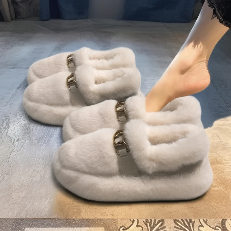 【巨好穿】毛毛鞋女冬外穿2025新款加绒厚底黑色踩屎感软底棉瓢鞋女