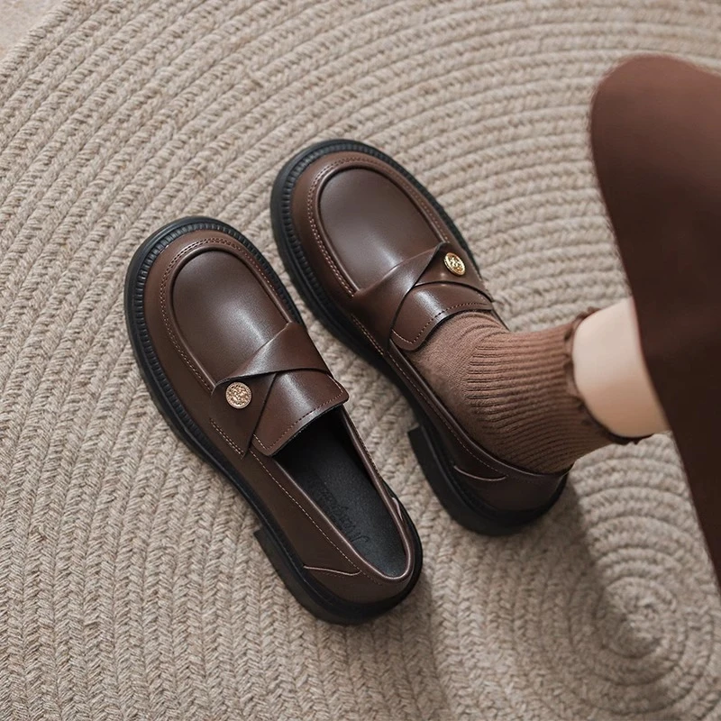 厚底乐福鞋女2024年春秋新款英伦风小皮鞋一脚蹬JK单鞋百搭