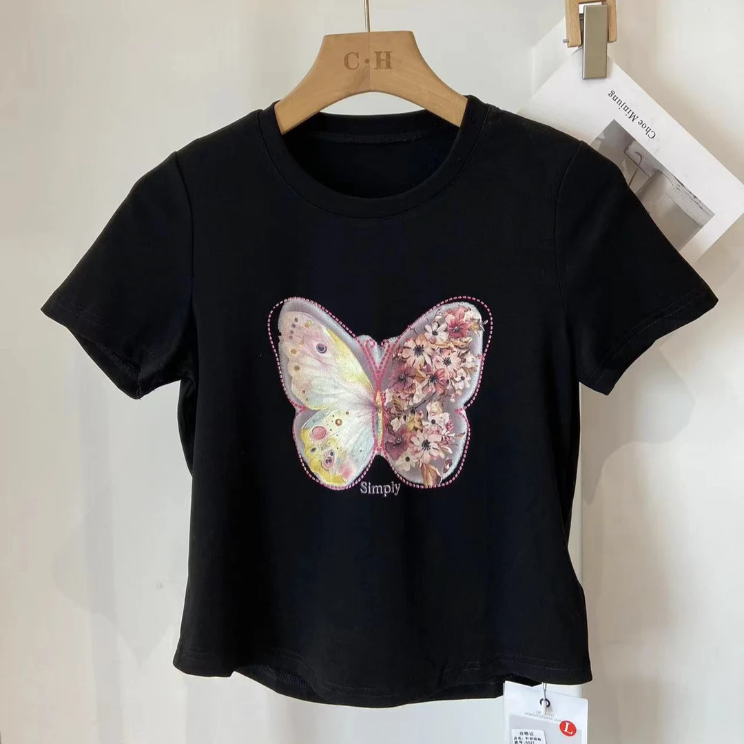 6027印花蝴蝶女士夏季新款短袖