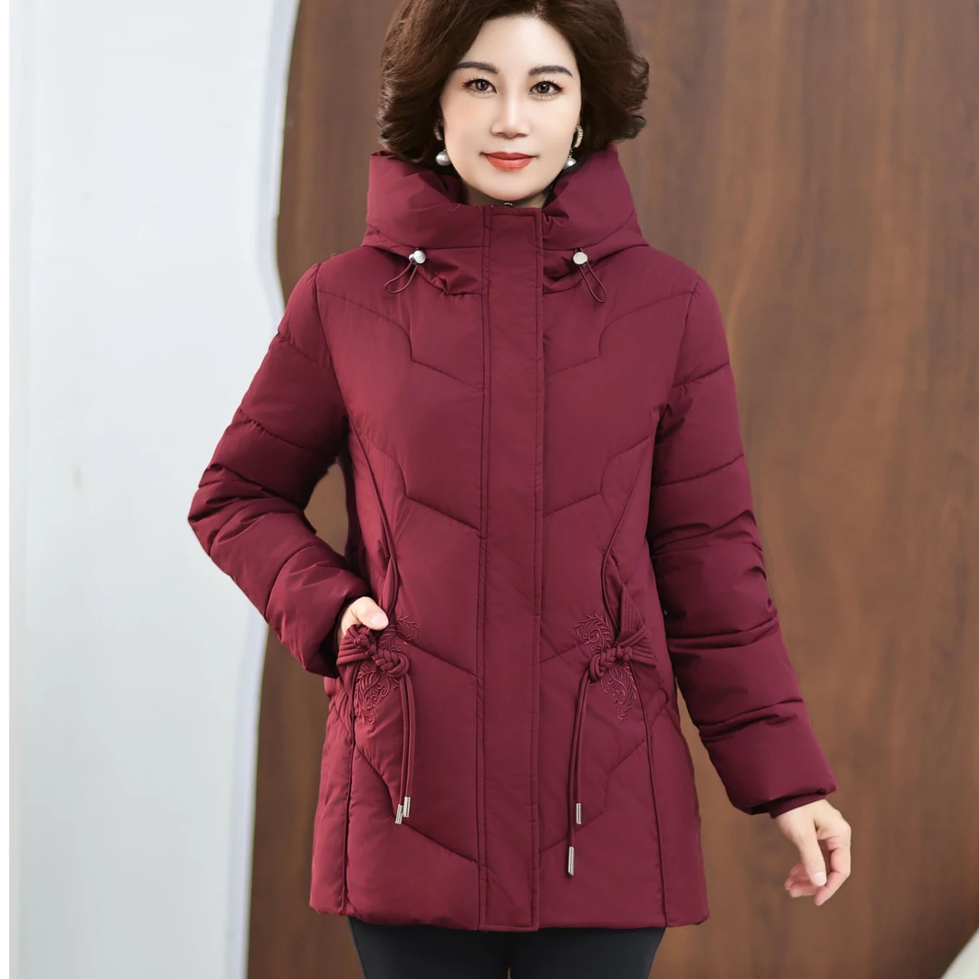 妈妈装棉服棉衣冬季新款中老年中式刺绣连帽保暖外套洋气短款棉袄