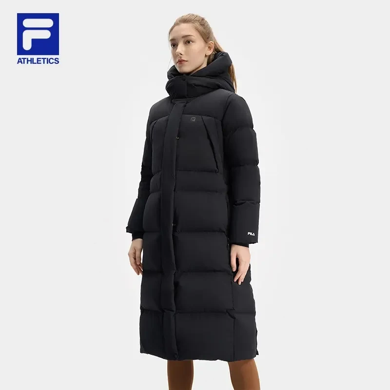 【极寒保暖】斐乐女冬季休闲长款连帽鹅绒保暖羽绒服A11W441908F