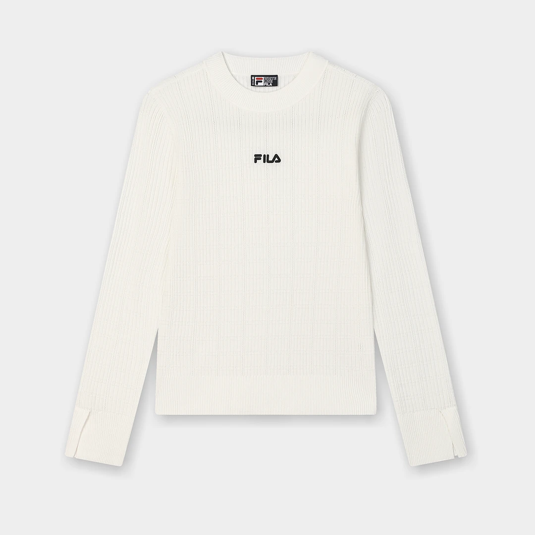 Fila斐乐女子时尚长袖秋冬打底经典圆领保暖秋冬耐磨休闲编织衫