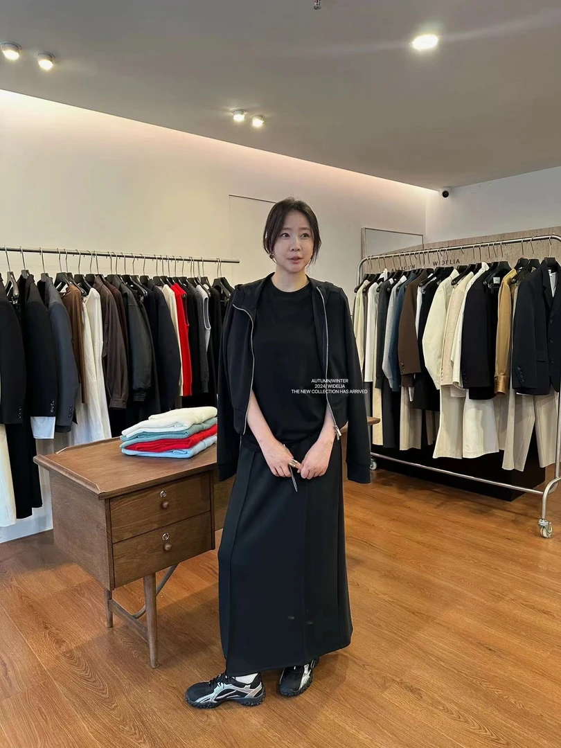 WIDELIA田婧简约圆领气质宽松百搭上衣高腰慵懒时髦两件套906099