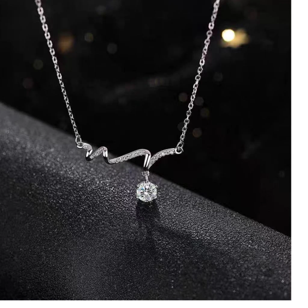 925银莫桑石银制品 莫桑钻【爱的声波项链】1-2ct培育合成/碳化硅